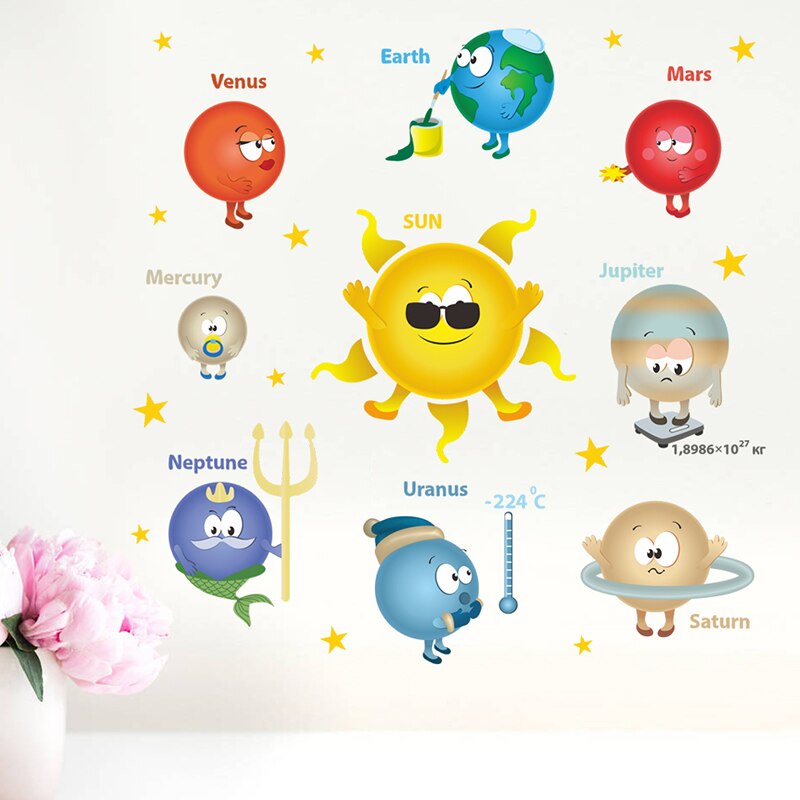 Planets Solar System Wall Stickers For Kids Room Home Decoration PVC Nursery Mural Art Wall Decal