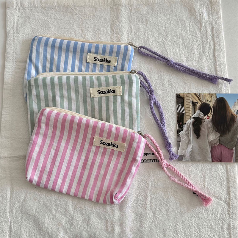 Rosa Streifen Münztüte Geldbörse Frauen Münze Geld Kartenhalter Einfache Lippenstift Kosmetiktasche Reißverschluss Schlüsselaufbewahrungstasche für Art Mädchen