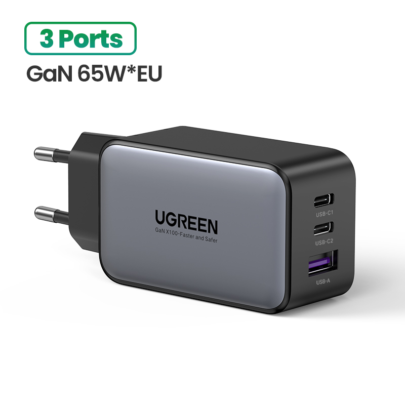 UGREEN 65W GaN ładowarka szybkie ładowanie 4.0 3.0 typ C PD ładowarka USB dla iPhone 12 13 Pro Max szybka ładowarka do laptopa PD ładowarka: 3 Ports GaN 65W EU