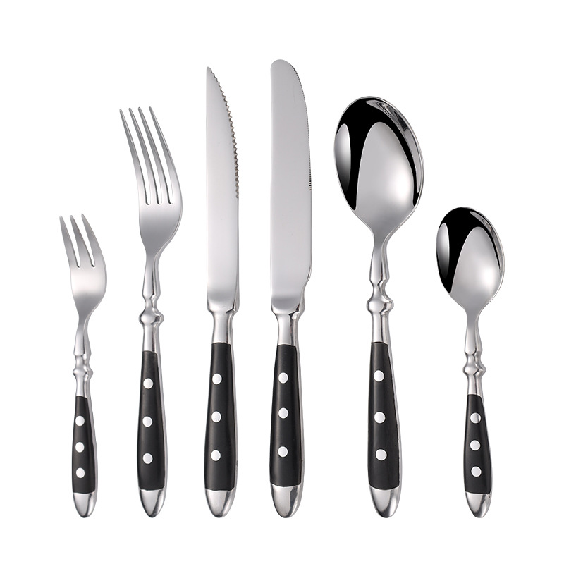 Juego de cubiertos de acero inoxidable occidental, cuchillo de comedor con mango de madera, tenedor, cuchara de té, vajilla de cocina