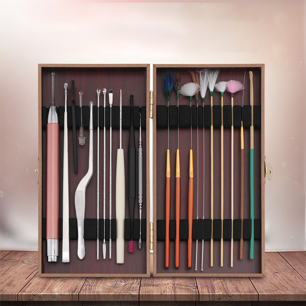 Ear wax Cleaner Set 20 Piece Removal Tool Kit Ear Massage Tool with Light &amp; Tweezers &amp; Spiral Spring Ear Spoon Set