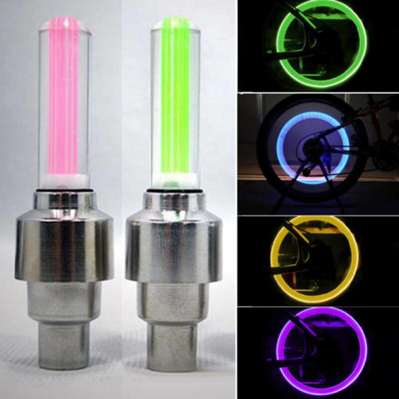 Luz LED para bicicleta, 2 uds., tapa de válvula de neumático, Flash para bicicleta de montaña, Ciclismo de Carretera, luces de rueda, cubierta de lámpara de LED neón