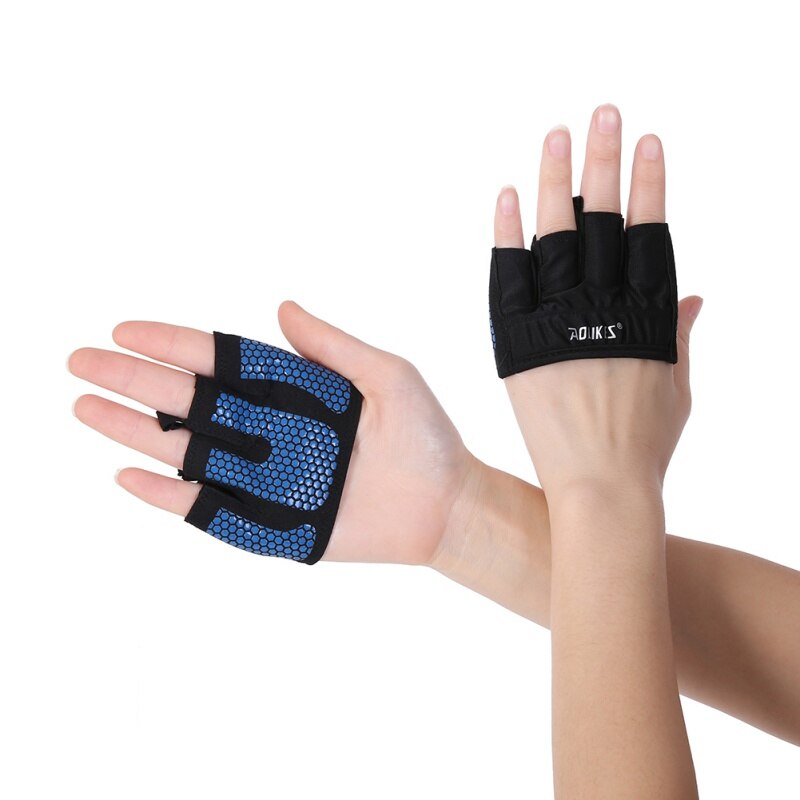 1 par skridsikker gym handsker åndbar kropsbygning træning træning sports fitness handsker: Blå / M