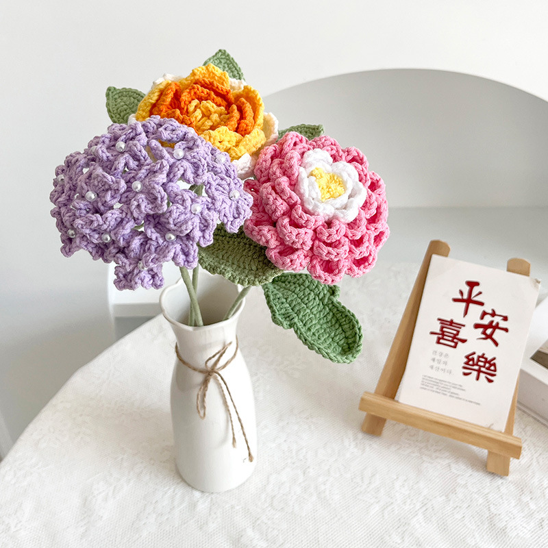 Fleur de lotus tournesol au Crochet faite à la main, 1 pièce, pour la décoration de la maison, fleurs tricotées, ornement de cérémonie de remise de diplôme, fleurs artificielles