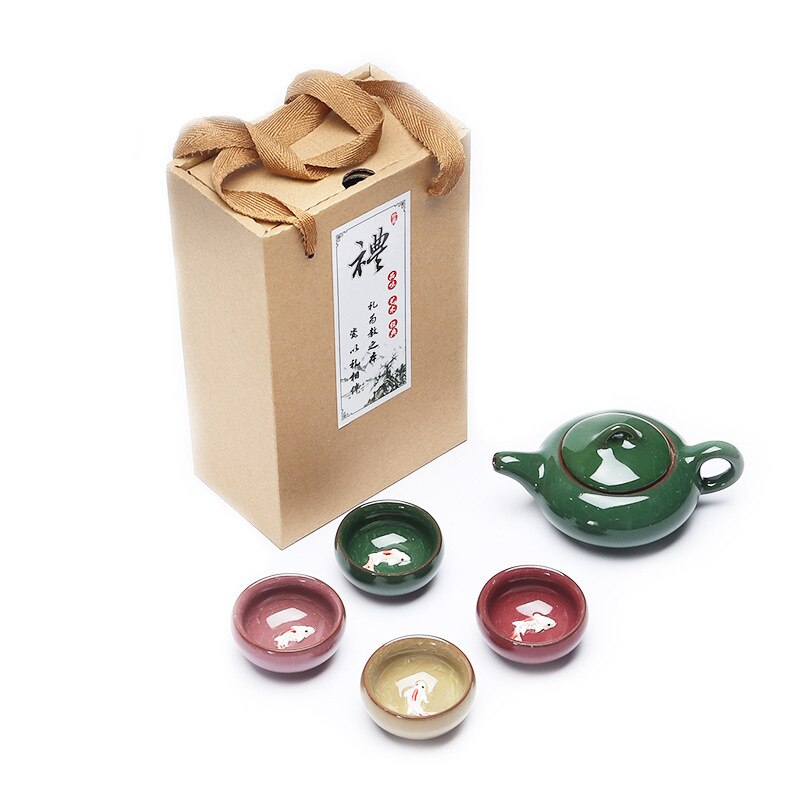 Carp Ice Crack Chinese Tea Travel Set Kung Fu Tea Set Ceramic Portable Teapot Porcelain Teaset Gaiwan Tea Cups Tea Tool: Colorful 5Pcs