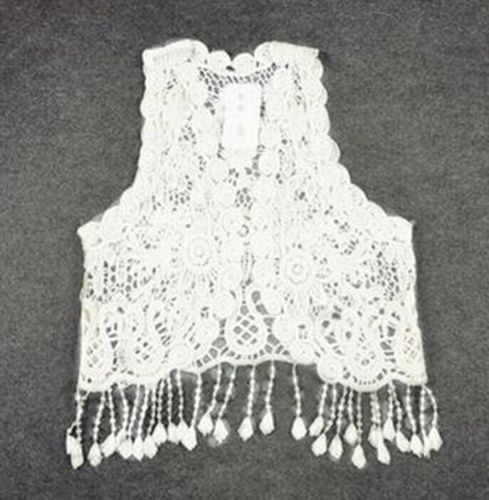 Chaleco sin mangas con flecos para niños y niñas, Rebeca de encaje de ganchillo, Tops, chaleco con borla: Blanco