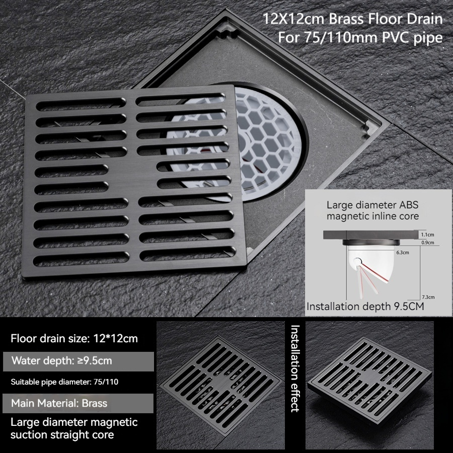 Brass Floor Drain, Metal Grey Color, Washing Machine, Bathroom, Shower, Invisible, Long Strip, Bathroom: Dark Khaki