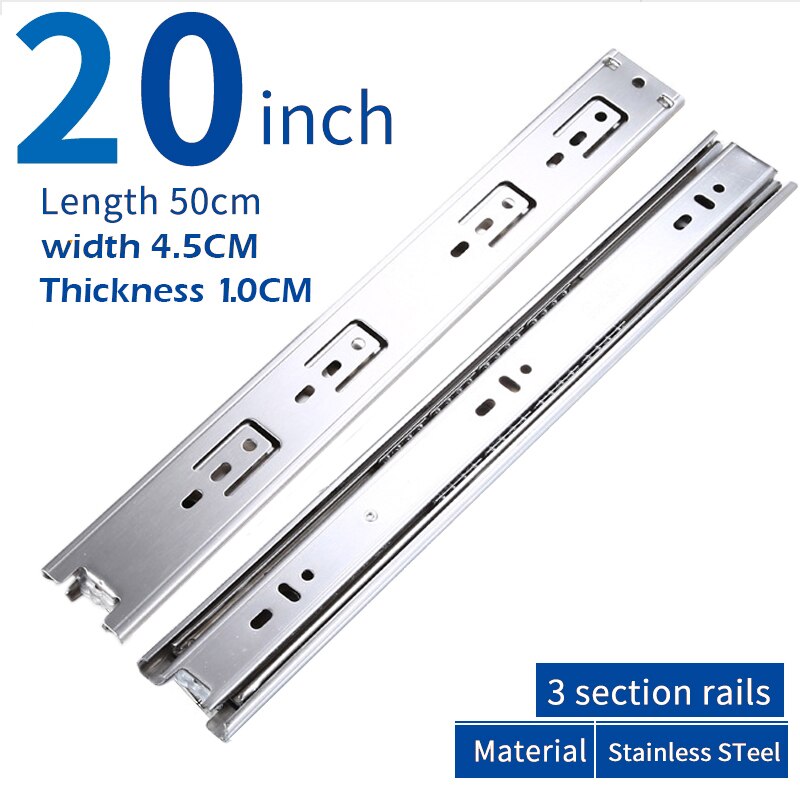 Stainless Steel Drawer Slide Soft Close Drawer Slide 10-20 Inch Three Section Cabinet Slide Bearing Rail Furniture Hardware: 20inch 50cm