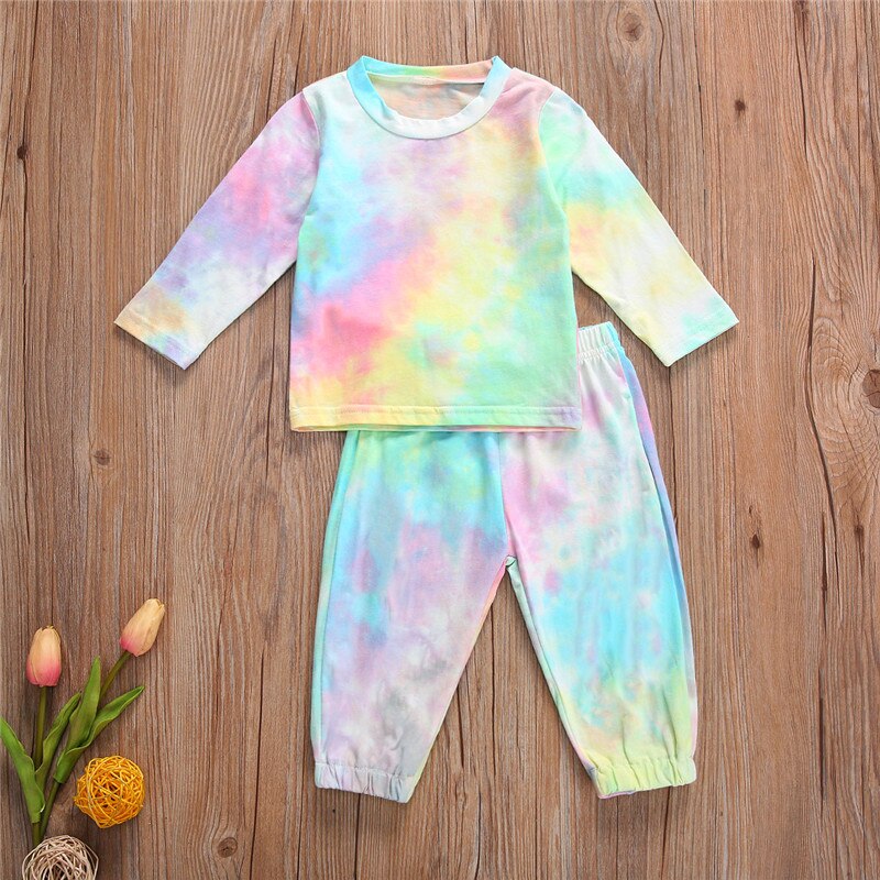 1-5Years Autumn Clothes Set Kids Home Service Suit Tie-dye Printing Long Sleeve Tops+Pants Toddler Clothes Kids Boy Outfits: A / 24M