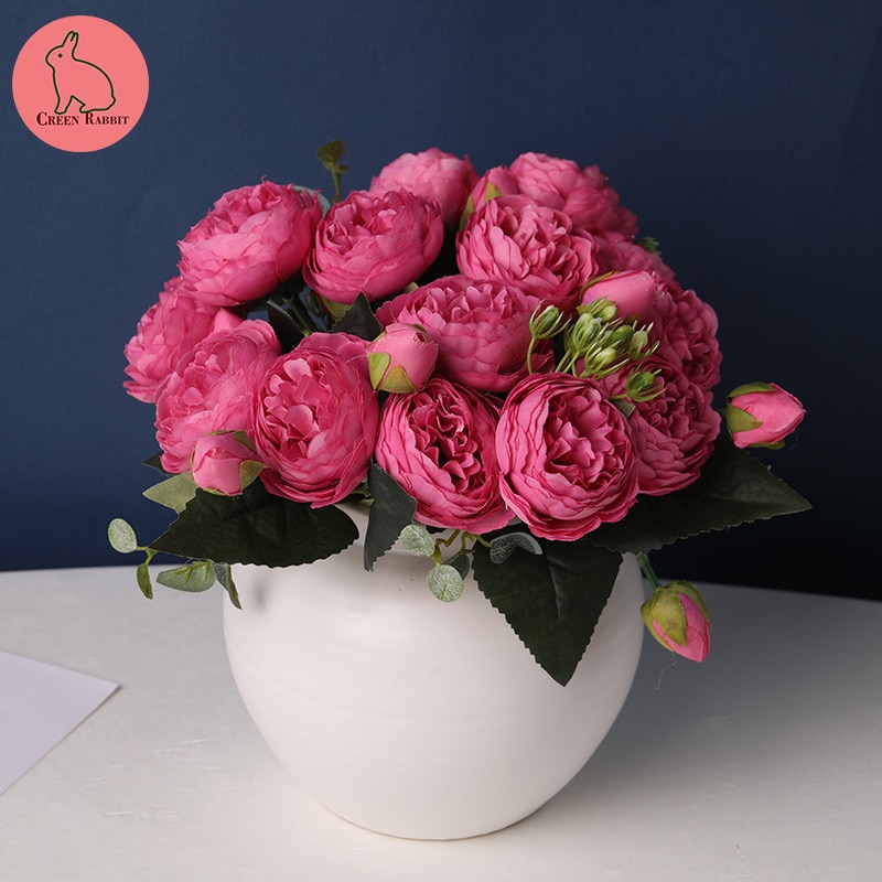 30Cm Rose Roze Zijde Pioen Kunstbloemen Boeket 5 Groot Hoofd En 4 Bud Goedkope Nep Bloemen Voor Thuis bruiloft Decoratie Indoor