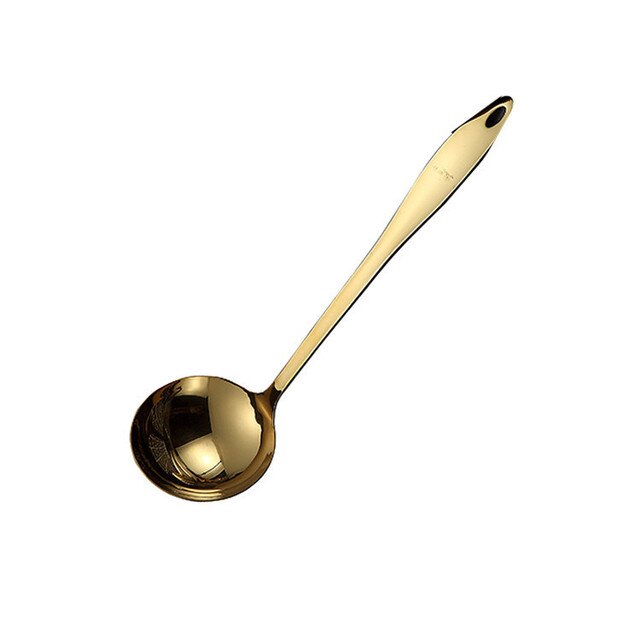 1PC Stainless Steel Cooking Tools Golden Kitchen Utensils Turner Soup Ladle Strainer Spoon Public Colander Pasta Server Cookware: Soup Spoon