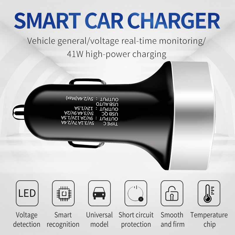 VIKEFON 41W Car Charger Type C PD Fast Charger For iPhone 11 Pro X Max USB C Quick Charge 3.0 SCP AFC For HUAWEI Xiaomi Samsung