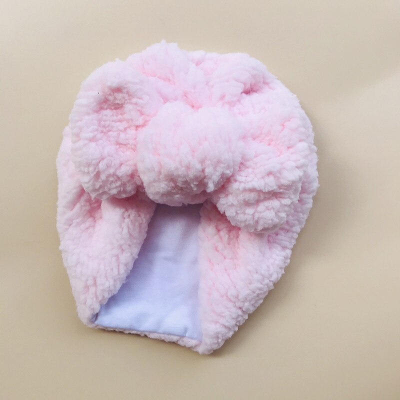 Chapeau à gros nœud en laine d&#39;agneau pour bébé fille, Turban, enveloppe la tête, Bonnet pour enfants, accessoires de photographie pour -né: Rose