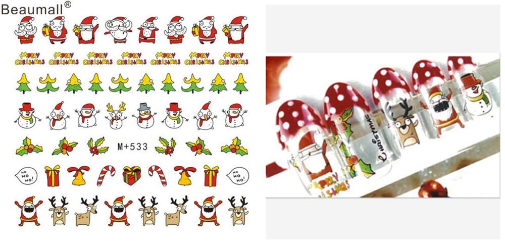 Kerstontwerpen, nagels, kunst, manicure, waterdecals, watertransferstickers voor nagels, tips, schoonheid: M533