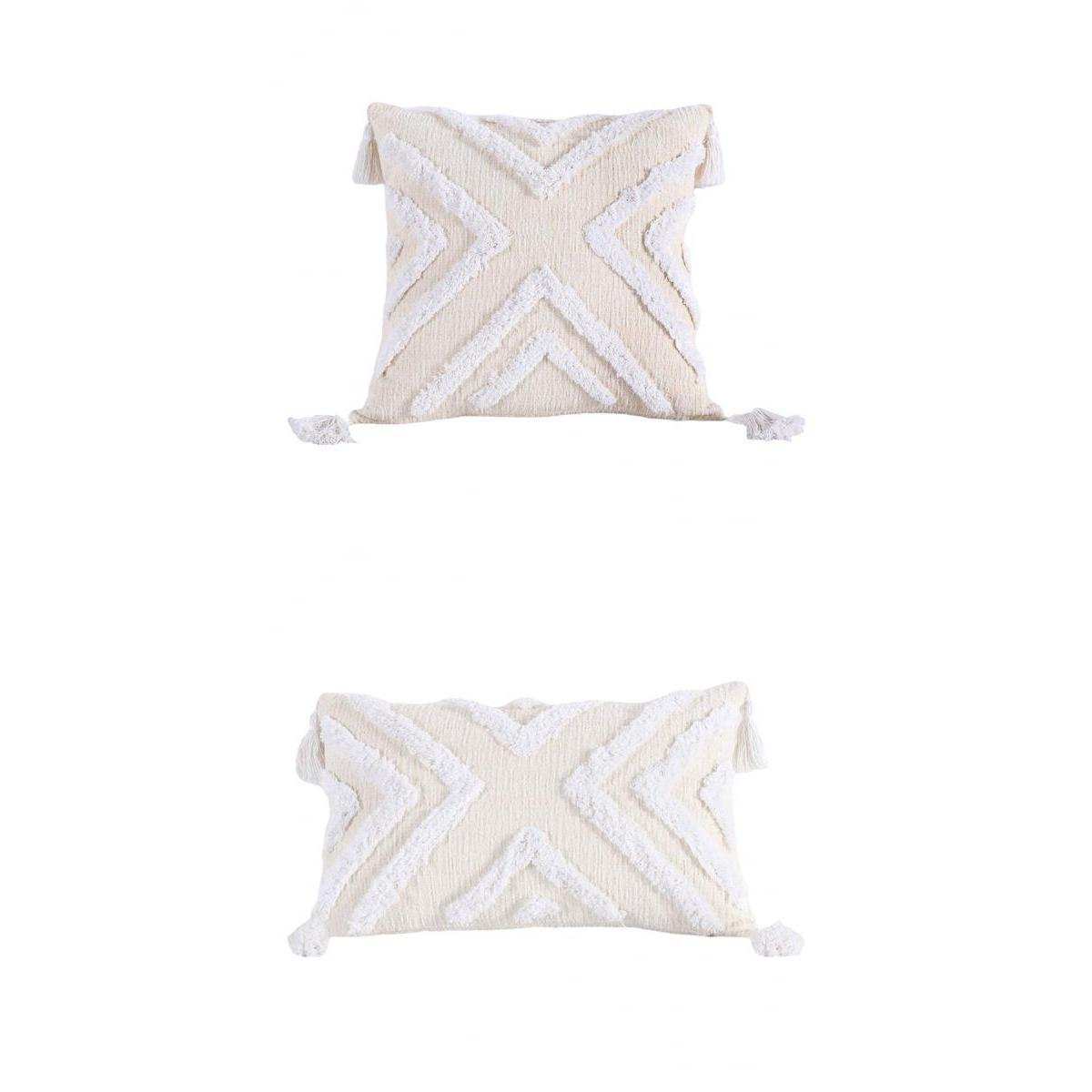 2Pcs Boho Throw Pillow Cover Cotton Woven Tufted Pillowcases White