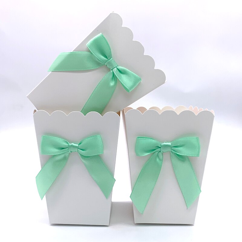 Mini cajas de papel para palomitas con lazo caja para recuerdos de Baby Shower, de cumpleaños, recuerdos, artículos para mesa, color rosa/Azul, 6 uds.: 6pcs Mint Green