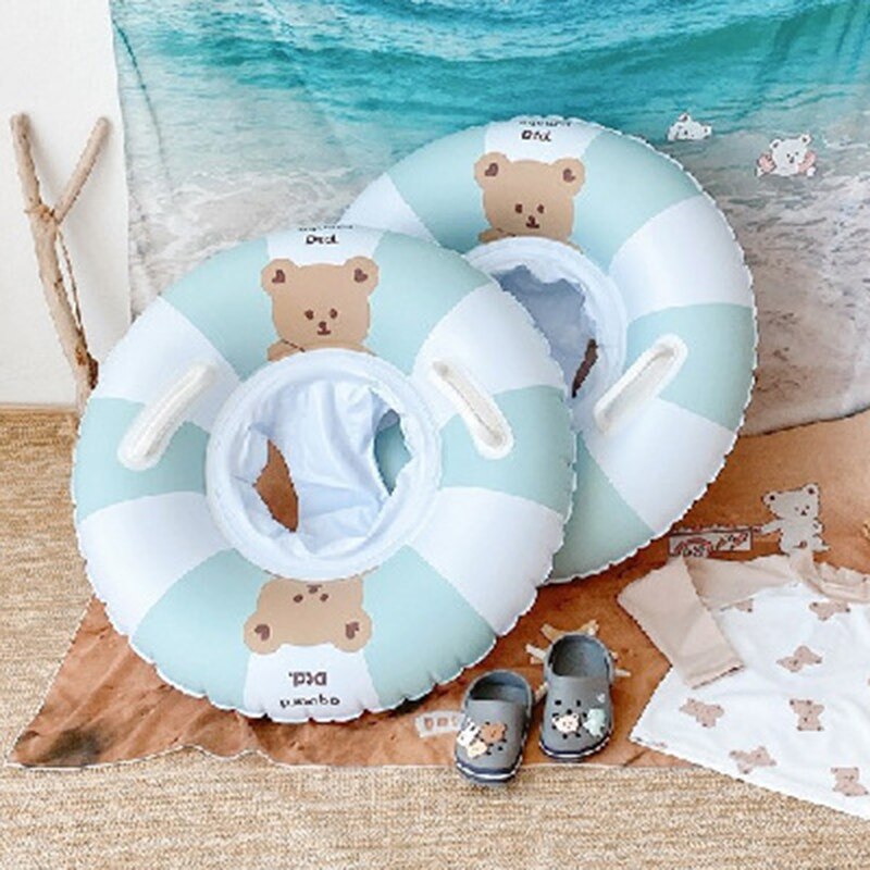 Inflatable Baby Swimming Ring Cute Bear Float Seat Circle Double Handle Swim Pool for Infant Toddlers Bath Water Fun Toys