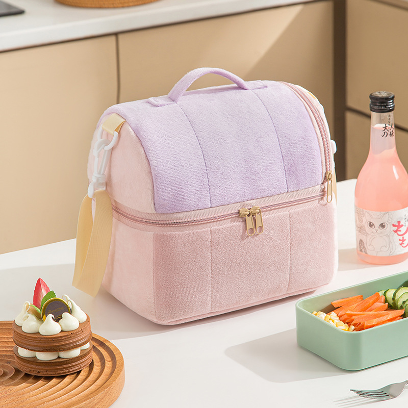 Bento bag large-capacity portable aluminum foil thickened insulated lunch box bags Double Large Capacity Picnic Bag: Beige