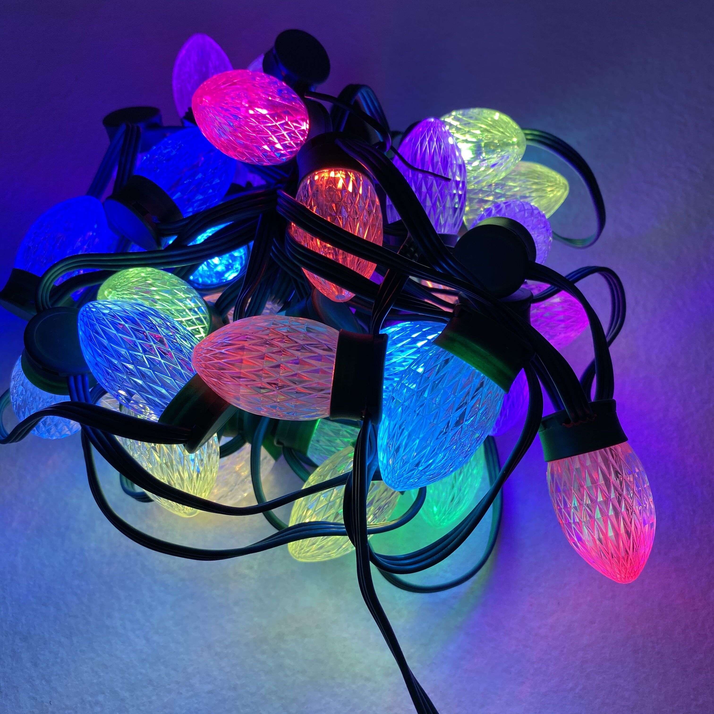 50nodes addressable RGB C9 DC12V WS2811 LED(2 LEDs) pixel string light;6inches wire spacing;all GREEN wire;IP68;xConnect pigtais