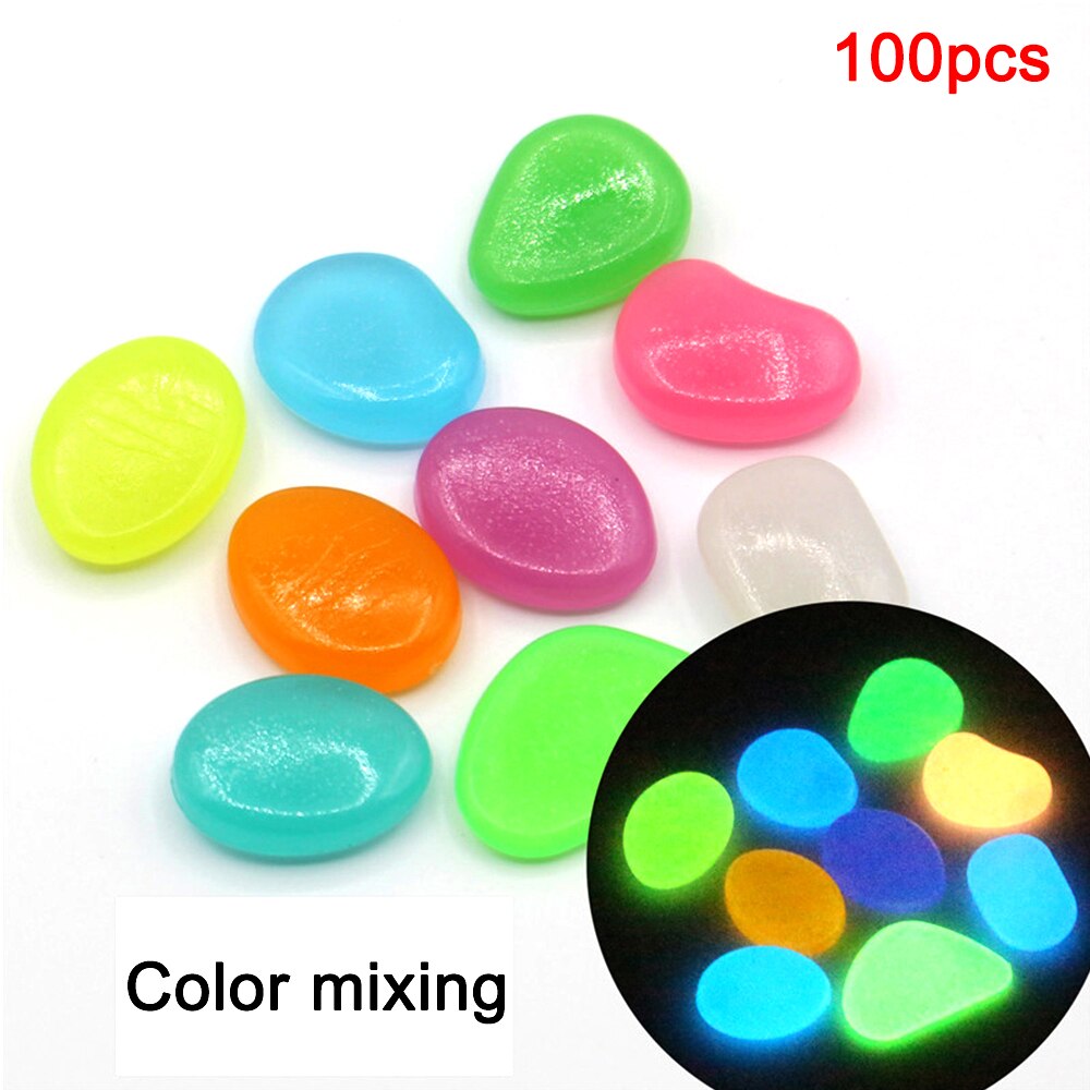 100 stuks glow in the dark tuinkiezels, lichtgevende stenen, stenen voor looppaden, tuinpaden, patio's, gazons, tuindecoratie, lichtgevende stenen: Gemengde kleur