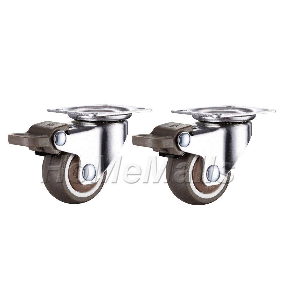 2pcs Swivel Caster Rubber 360 Degree Wheels Silent Top Plate Universal Caster For Shopping Cart Trolley Workbench Smooth Durable: 2 inch / 2pcs With Brake