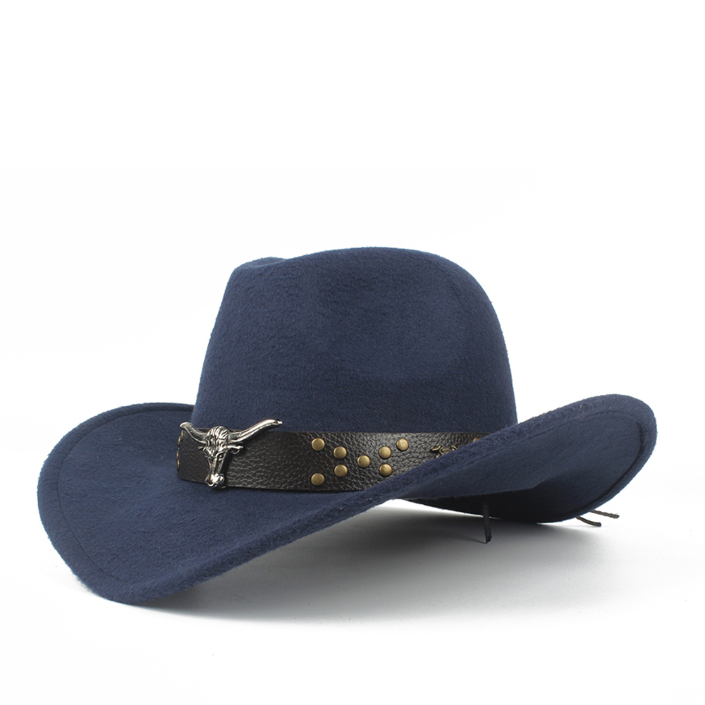 Steampunk Child Kids Wool Hollow Western Cowboy Hat boy girl Outblack Sombrero Hombre Jazz Cap Size 52-54: Dark Blue