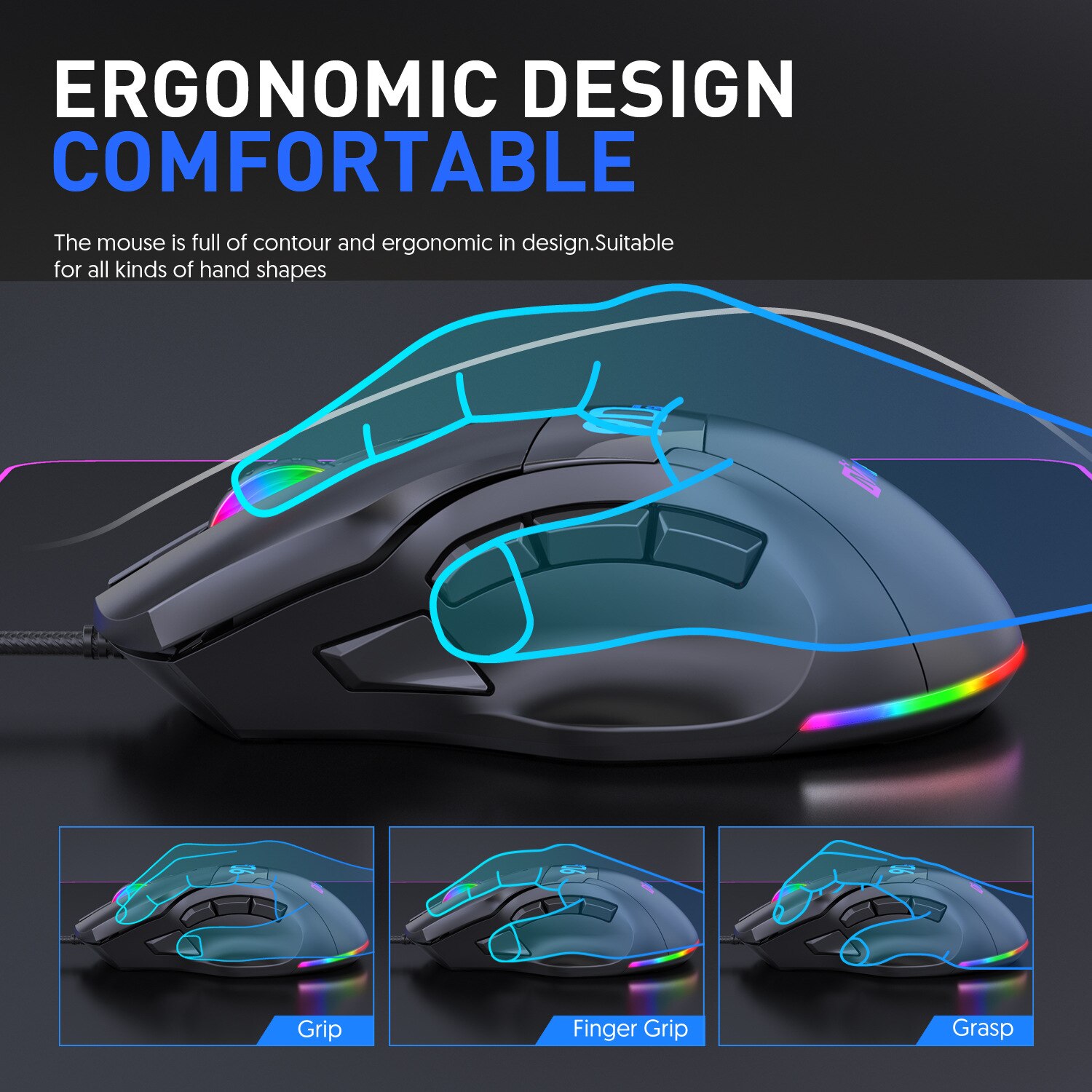 12000DPI Wired Gaming Mouse Full Speed Macro-program Ergonomic 9D RGB Blacklight One Click Desktop PC Mice for Gamer 2022