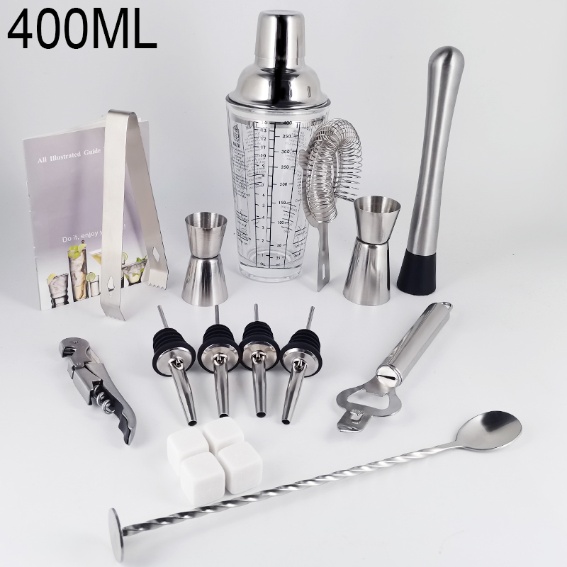 1-19 sztuk otwieracz do puszek łyżka barowa korek do wina korek do wina Boston Glass Shaker do koktajli sztabka ze stali nierdzewnej narzędzia akcesoria: 400ML Set