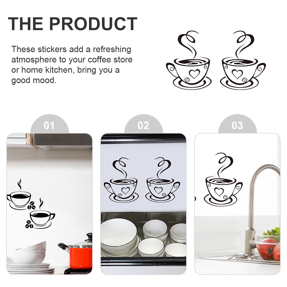2 Sheets Coffee Cup Wall Stickers Decoration Coffee Cup Wall Decals Coffee Shop Wallpaper