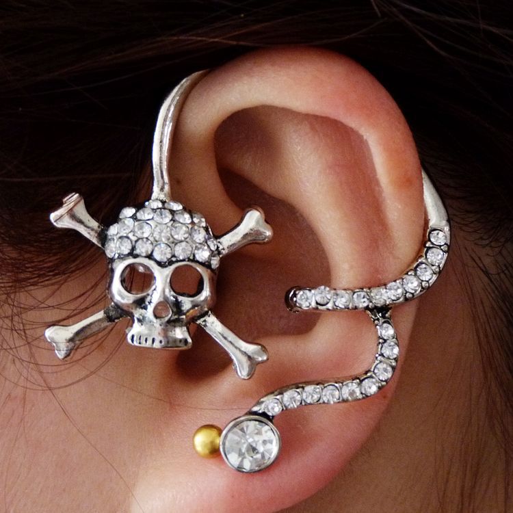 10PCS Jewelry Statement Earrings Punk Skeleton Long Ear Cuff Earring Jackets Earrings For Women And Men EJ012: Silver