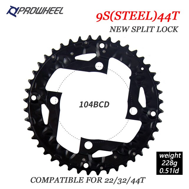 Prowheel fiets tandwielen 64/96/104 bcd mtb fiets kettingblad 22/24/30/32/40/42/44t kettingbladen mountainbike crankstel tand onderdelen: 9s 44t staal 104 bcd