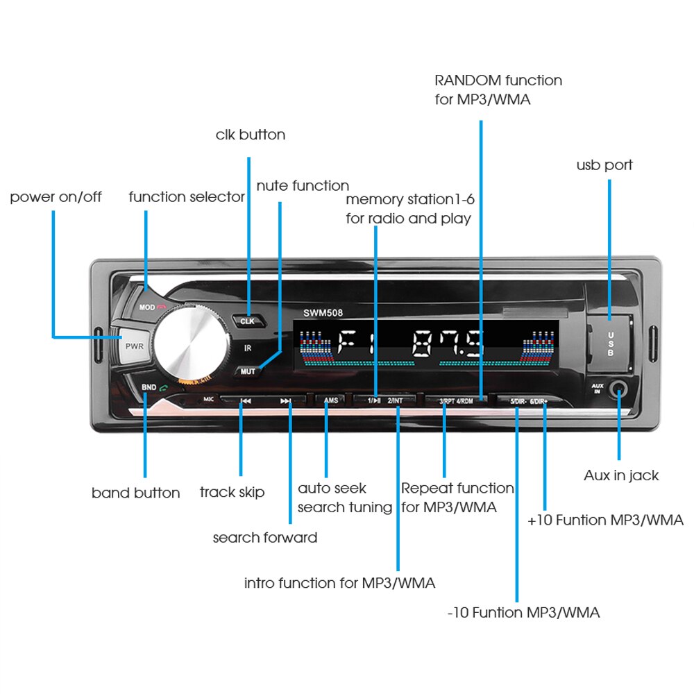 12V MP3 Player Car Radios Stereo Remote Control Digital Bluetooth Audio Music Stereo Car Radio USB/SD/AUX-IN FM Receiver