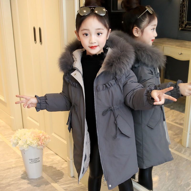 Meisjes Dikke Jas 4-14 Jaar Oude Kinderen Winter Warme Kleding Koreaanse Stijl Medium-Lengte solid Hooded Winter Jassen