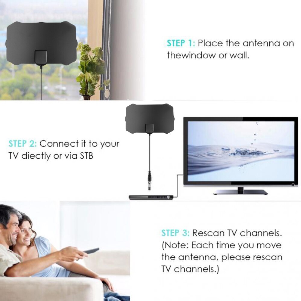 Antenneversterker met een bereik van 200 mijl, digitale tv-antenne voor binnen, hd-signaalontvanger, digitale 1080p 4k tv-antenne, hdtv-signaalontvanger, versterker