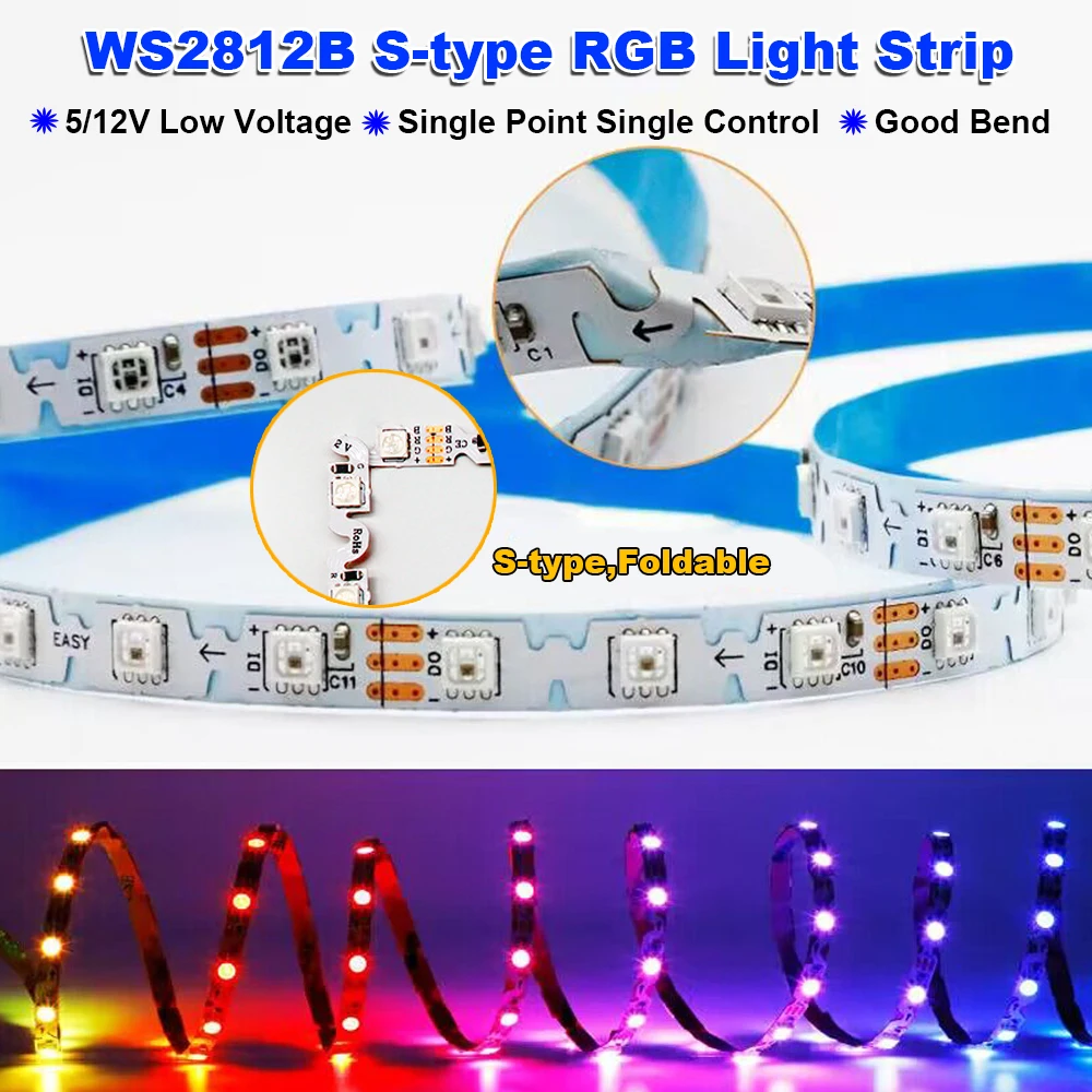 5Meter Ws2812/Sk6812 Flexibele S Vorm Led Strips Licht Voor 60/84Leds/M 6Mm Adresseerbare Full Color Rgb Led Pixels Tape Dc5/12V