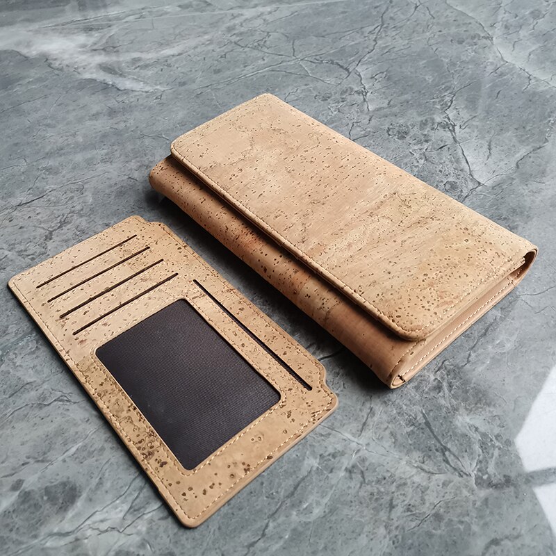 2 in- in-1 multifunctionele unisex effen beige rustieke natuurlijke kurken portemonnee met kaart- en fotovakken voor veganisten