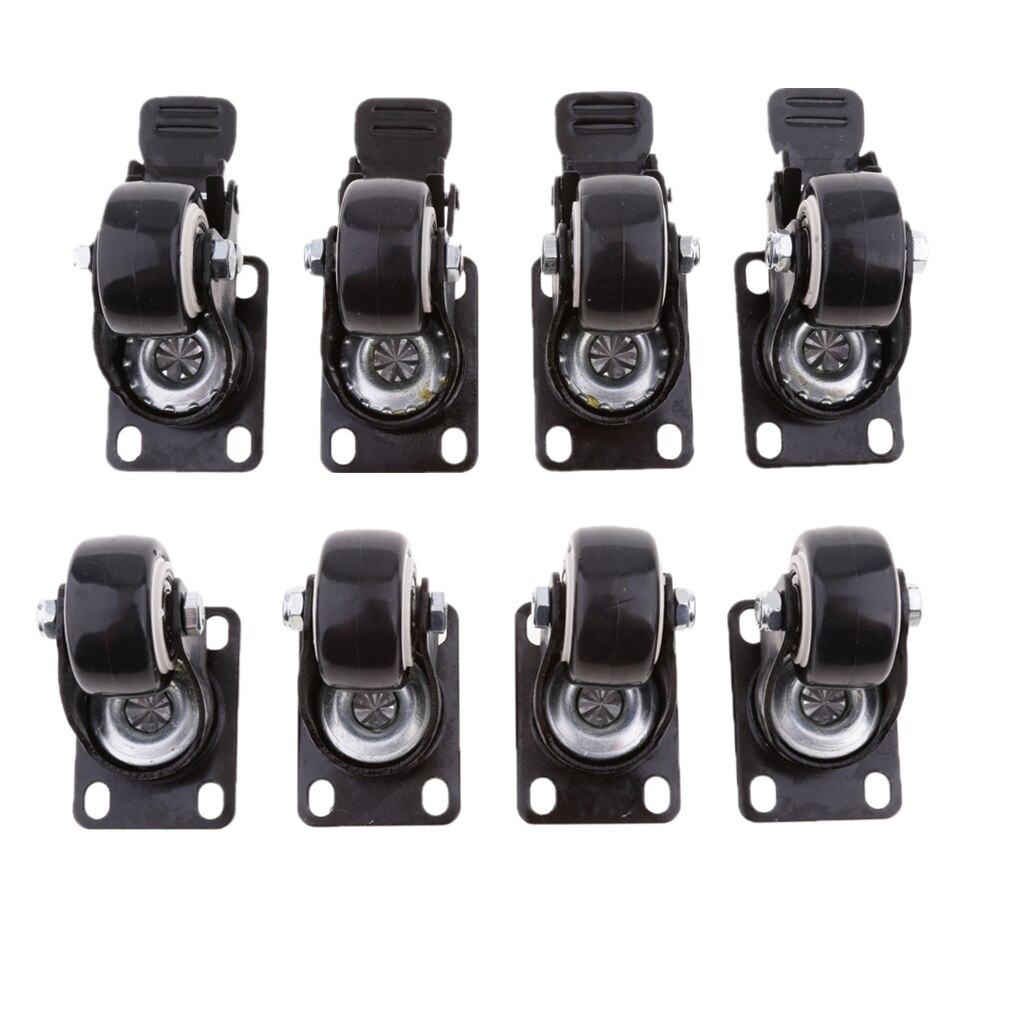 SWIVEL CASTOR WHEEL SET PACK OF 8 Small Heavy Duty Trolley Roller Brake Black