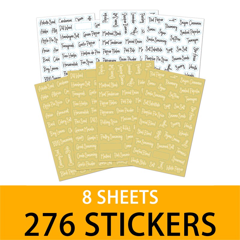 276pcs Clear Stickers For Spice Jars Label Words In Black And White Food Bottle Container Gadget Seasoning Marks Sticker 8 Sheet: Default Title