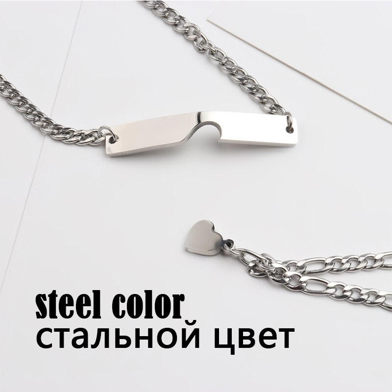 Hart Charme Ketting Paar Gekoppeld Roestvrij Stalen Armband Vrouwen Mannen Staal Gouden Kleur Sieraden Levering: Steel Color Pairs
