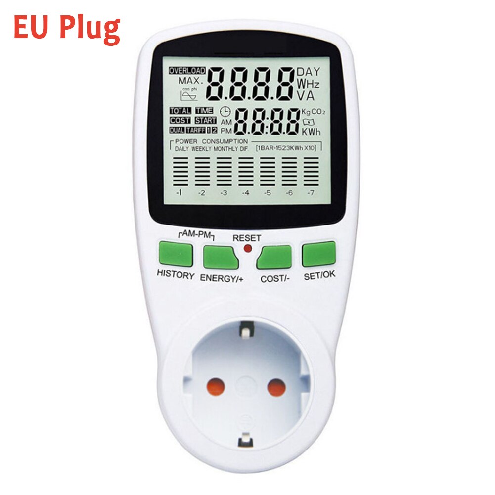 2 pin kwh mittaus watti digitaalinen kodin tehonäyttö analysaattori älykäs tehomittari kannettava sähkö eu us pistoke pistorasialla 230v