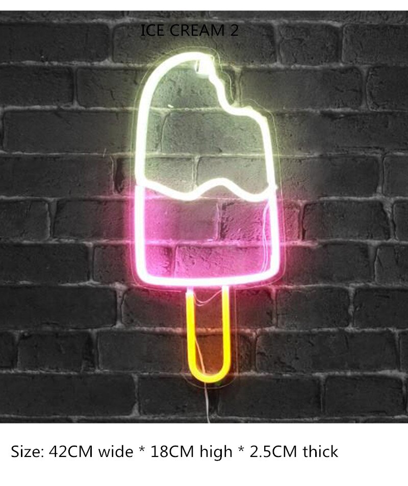 Letrero de neón para decoración de pared del hogar, luces LED de Panel de luces de neón para de Navidad, tienda, 10 tipos de luces de neón de colores, Love Hello: ice cream2
