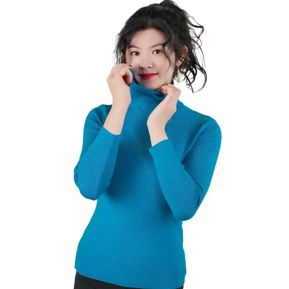 Damegenser vinter varm strikkeplagg med høy krage langermet slanke gensere dame termotopper klær pullover polohalsgensere: Elfenben