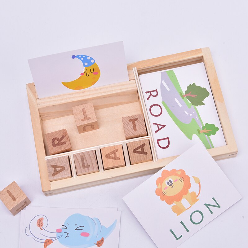 1 Set Wooden Toy Spelling English Word Game Letters Cardboard Teaching