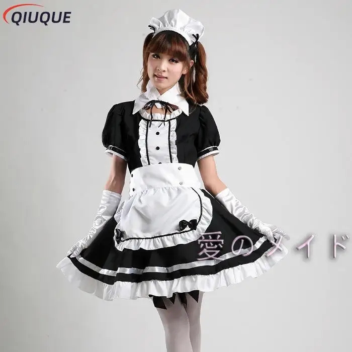 Women Black Maid Outfit Girls Sweet Gothic Lolita Dress Anime K-ON! Cosplay Costume Apron Dress Plus Size Uniforms