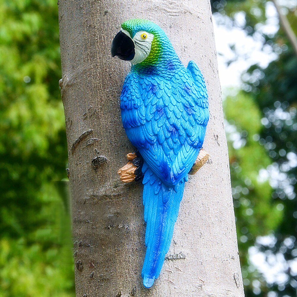 Simulation Resin Parrot Statue Toy Wall-mounted DIY Outdoor Garden Tree Decoration Animal Sculpture Garden Decoration Ornaments: Blue Right