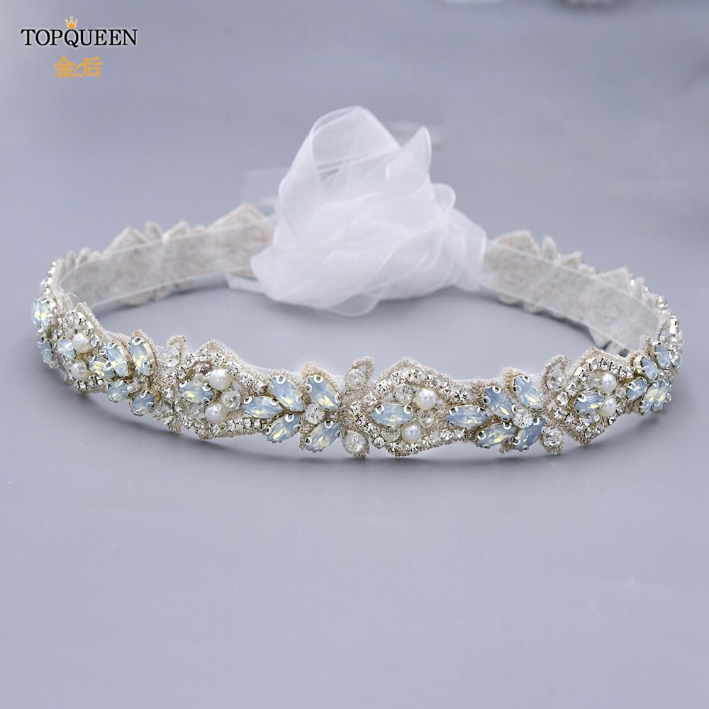 TOPQUEEN-cinturones de novia S485, apliques de cristal de para cinturones de novia, cinturón para vestido de bodas con diamantes de imitación, Ópalo