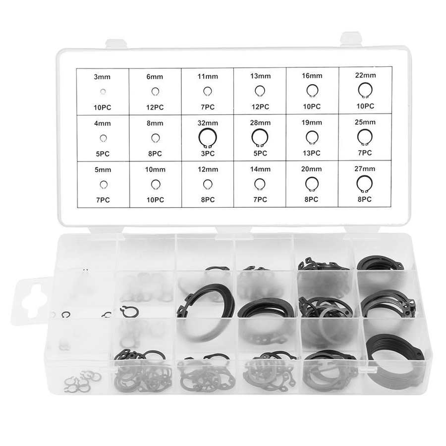 150pc Snap Retaining Circlip Assortment Kit 3mm - 32mm 18 Sizes with Box SG