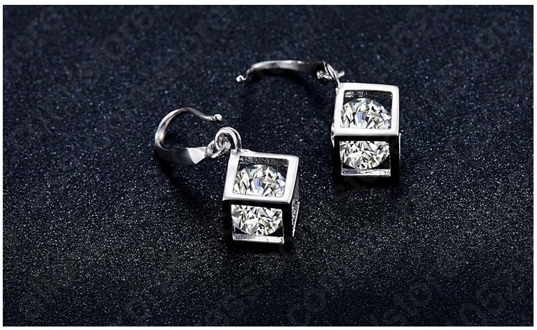 Cubo feliz 925 conjuntos de jóias finas prata esterlina dentro zircônia cúbica quadrado pingente colar brinco conjunto casamento presentes