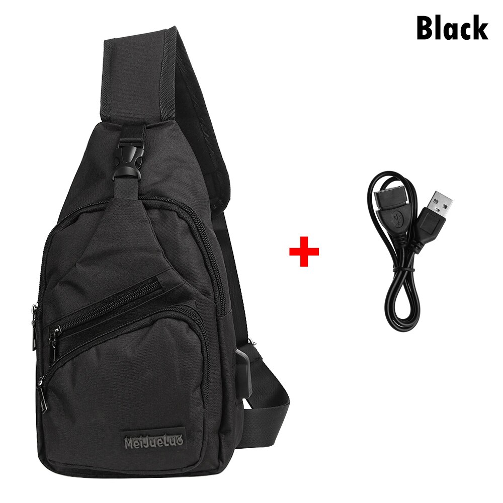 Grote Capaciteit Schoudertassen Casual Outdoor Reizen Usb-poort Opladen Sling Bag Borst Pakken Crossbody Tas: black