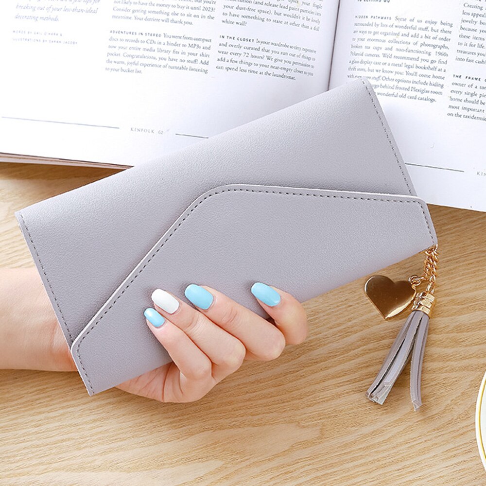 Women Leather Slim Wallet Long Trifold Credit Card Holder Organizer Purse Tassel Coin Purse Card Holder: color 5